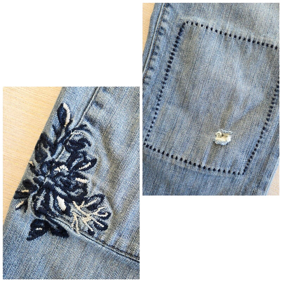 Eddie Bauer Jeans Womens 2 Button Fly Straight Distressed Embroidery Boho Y2K - Picture 8 of 12
